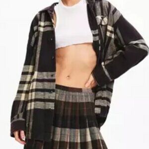 BDG Dani Printed Stripe Oversized Flannel Shirt Buttondown Top L